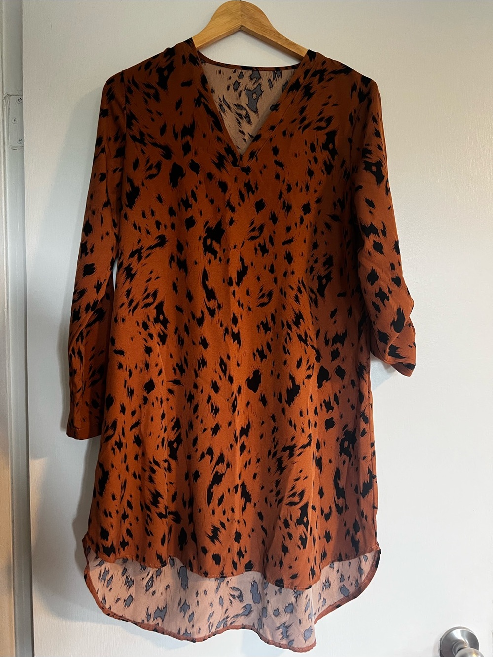 SHEIN Rust and Black Animal-Print Long Sleeve Dress